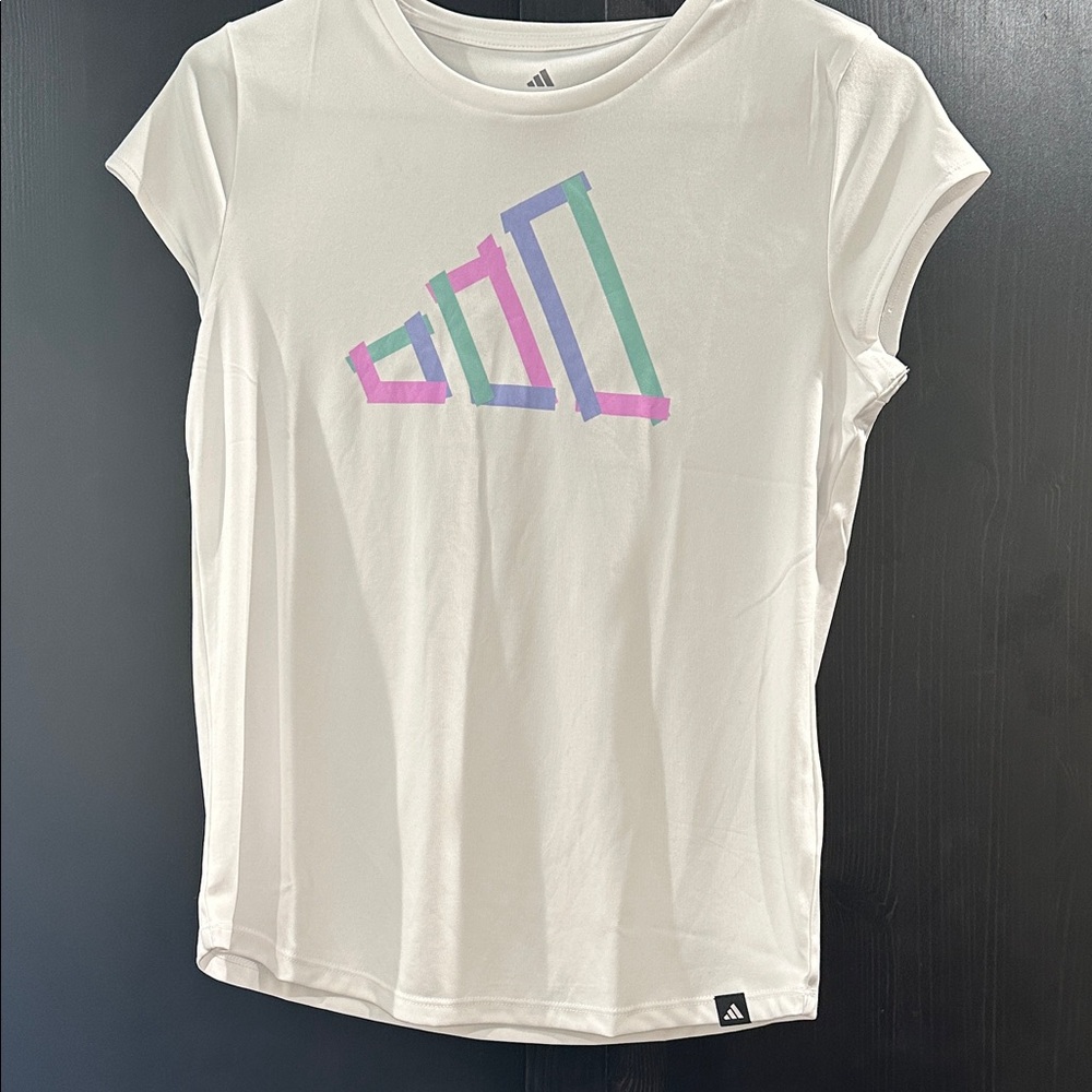 adidas White Tee with Colorful Logo